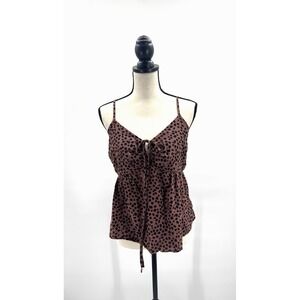 Old Navy Womens Large Cami Linen Brown Animal Print Babydoll Tank Top Indie Boho
